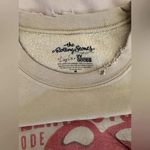 The Rolling Stones Beige Distressed Crew Sweatshirt - Sz M - Picture 4 of 6